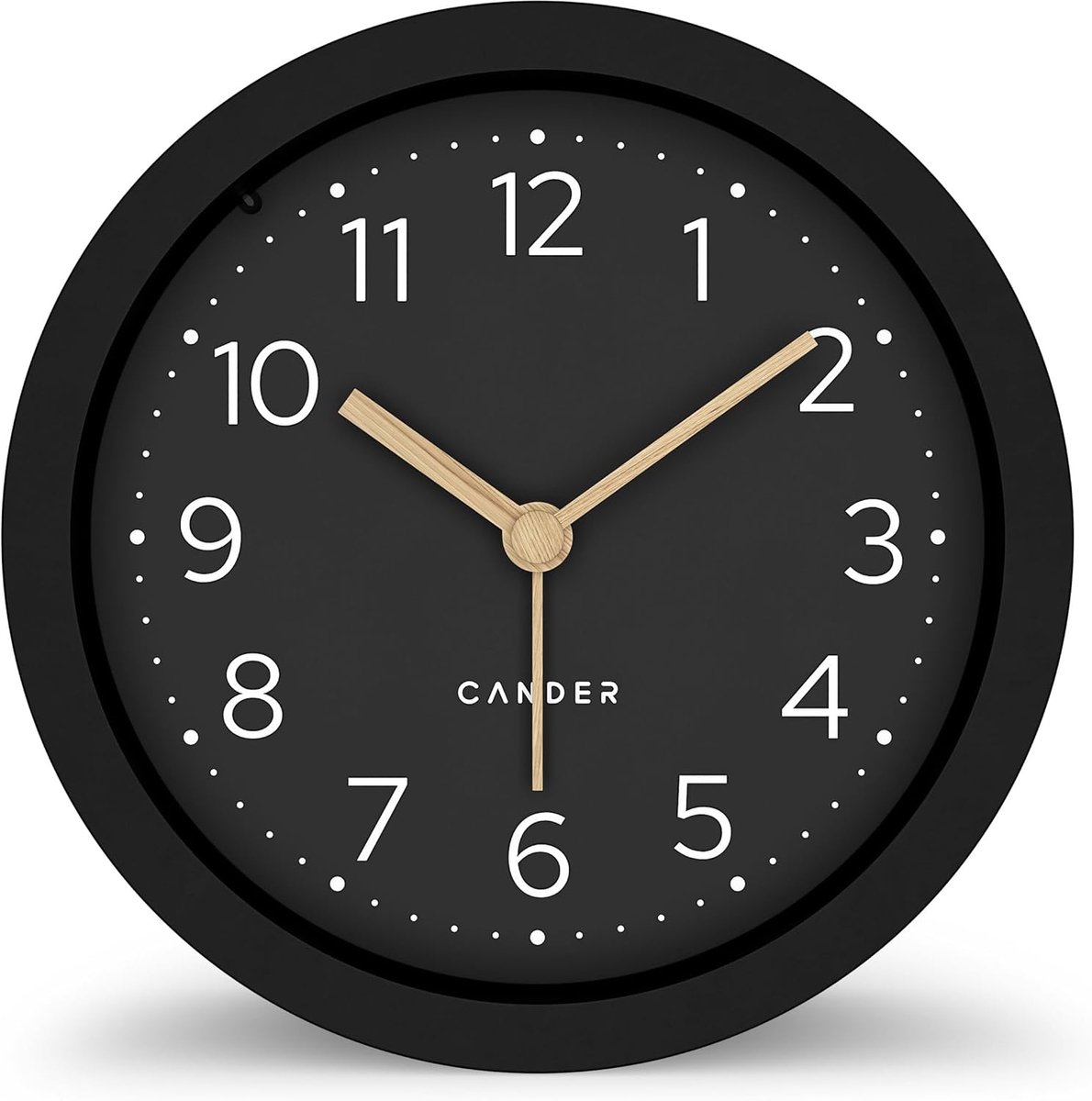 SnelShoppen - Stille Alarmklok 12cm - Analoge Tafelklok - Batterij Aangedreven - Modern Design - Zwart met Houten Accenten - Snooze Functie en Verlich