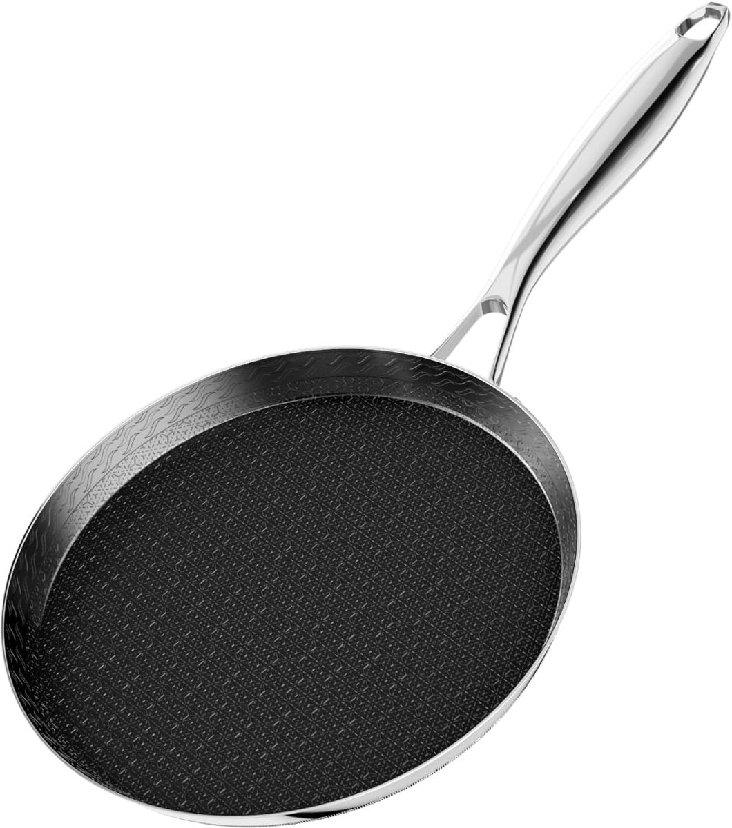 SnelShoppen - 26 cm Crêpes Pan - Roestvrij Staal Antiaanbaklaag - Pannenkoekenpan voor Inductiekookplaten - PFOA-vrij - Zwart - Ideaal voor Keuken en