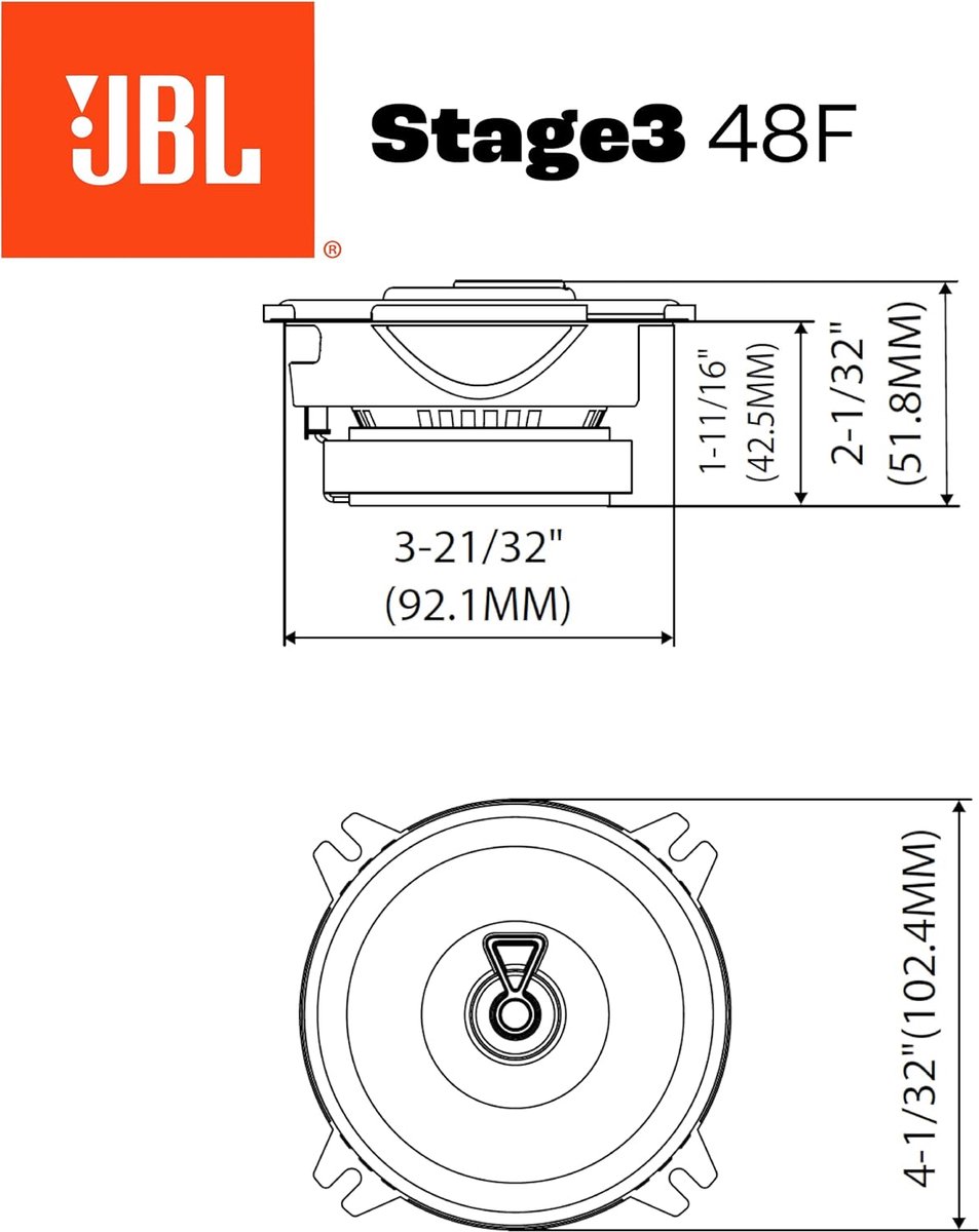 JBL Stage3 48F Autospeakers – 4 inch Coaxiaal – 50W RMS – 400W Piekvermogen – 4 Ohm – foto 5