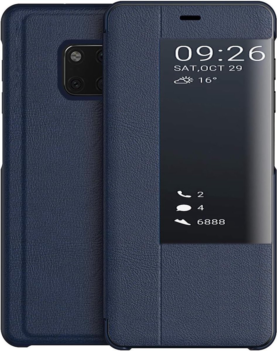 SnelShoppen - Flip Case voor Huawei Mate 20 Pro - Slimme Kijkstand - Navy Blauw - Inclusief Beschermfolie - Elegant en Praktisch