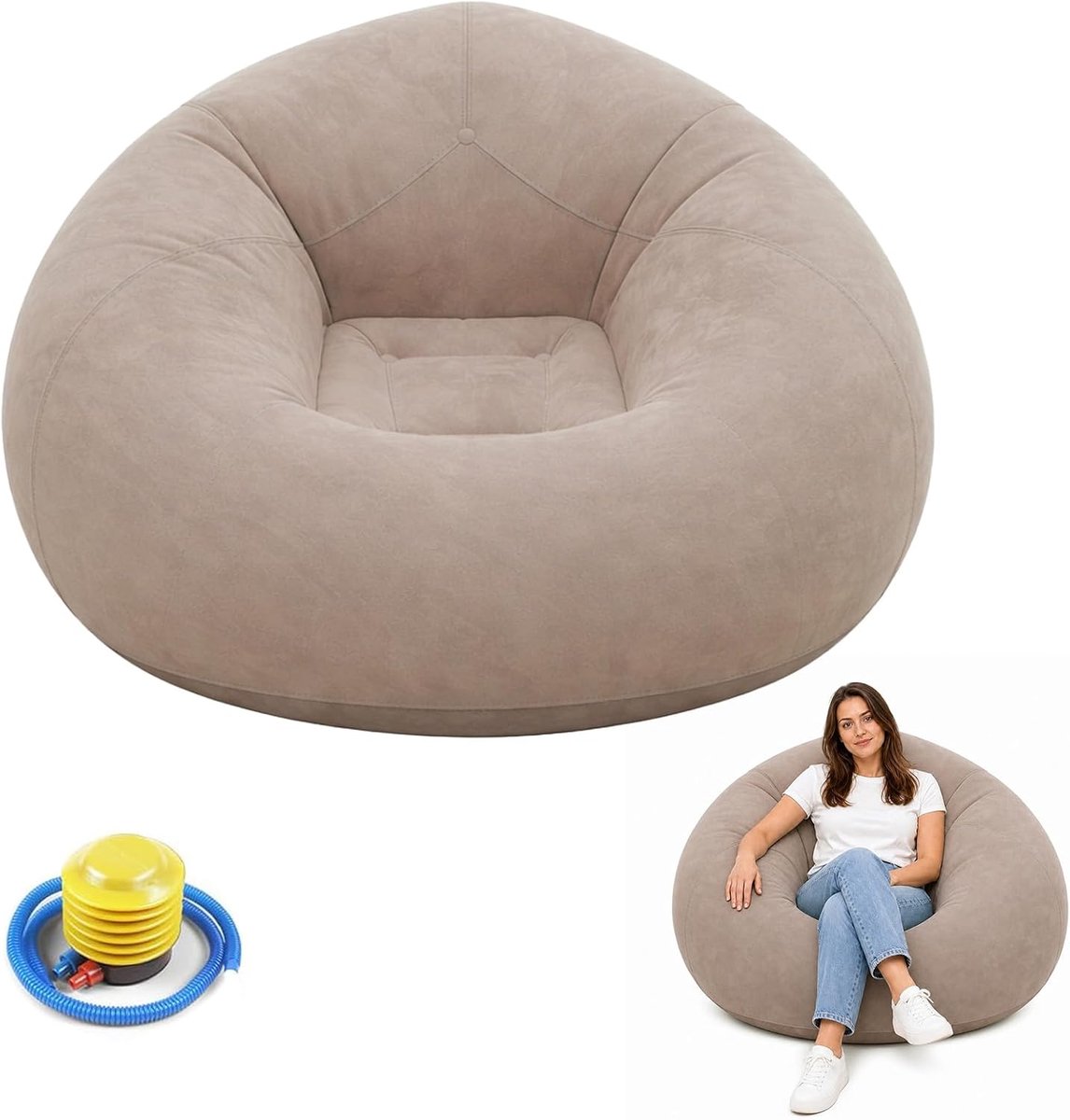 Thijox - Opblaasbare bank en fauteuil - Zitzak met luchtpomp - Draagbare luchtligstoel voor woonkamer, slaapkamer, camping en outdoor - Bruin