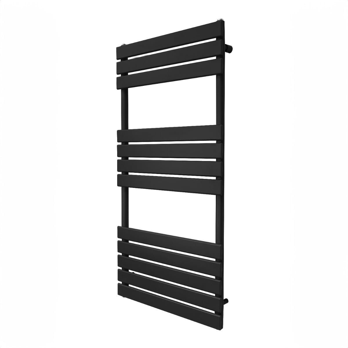 Thijox - Verticale Handdoekradiator Designer Platte Paneel 1200mm x 600mm Zwart - Verwarmde Rail voor Badkamer - Wandgemonteerd Koolstofstaal - Inclus