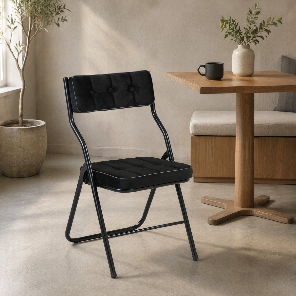 COVREO Inklapstoel 46 x 47 x 80 cm - zwart, stalen frame, 2 gestoffeerde stoelen