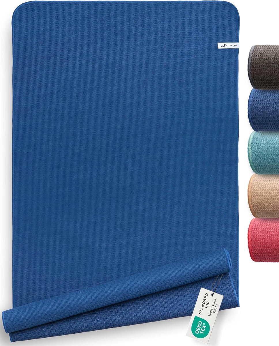 Thijox - Yoga Handdoek Antislip - Luchtig en Sneldrogend - Ideaal voor Yoga Mat, Hot Yoga en Fitness - Zweet Absorberende Pilates Handdoeken - Deep Bl