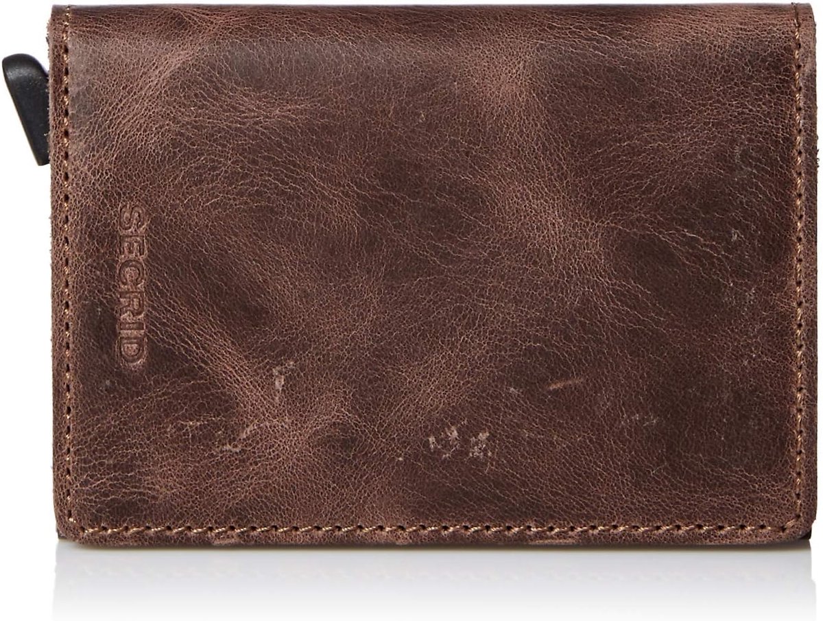SnelShoppen - Slimwallet Vintage Bruin - Compacte Kaartportemonnee met Aluminium Bescherming - Voor 4 Embosserende Kaarten en 6 Extra Kaarten - Ideaal