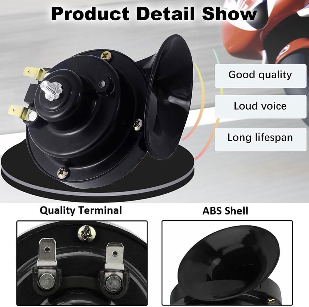 SnelShoppen - Universele Motorfiets Elektrische Hoorns Waterdicht Ronde Speaker 12V, Scooter Elektrische Hoorns, Zwart, Hoogwaardige Kwaliteit