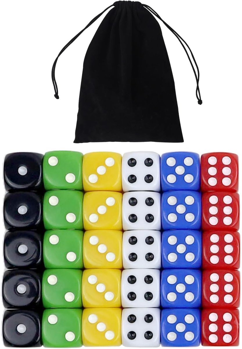 SnelShoppen - D6 Dobbelstenen Set van 30 Kleurrijke Acryl Speldobbelstenen 22mm, 6 Kleuren voor Bordspellen, Onderwijs, Wiskunde, Feest en Klaslokaal