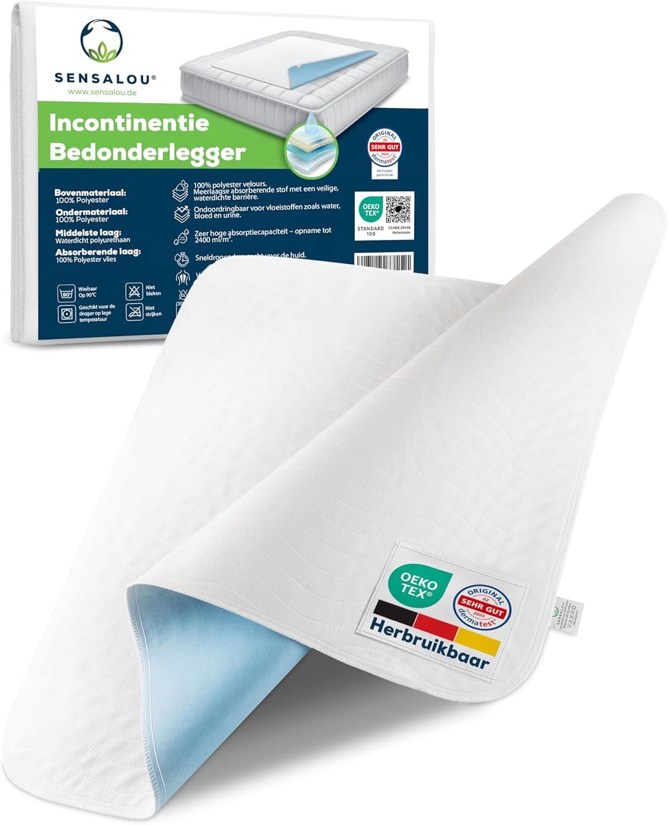 SnelShoppen - Wasbare Bed Mat 50x70cm Set van 2 – OEKO-TEX | Herbruikbare Incontinentie Bescherming voor Baby, Volwassenen & Senioren | Waterdicht - O