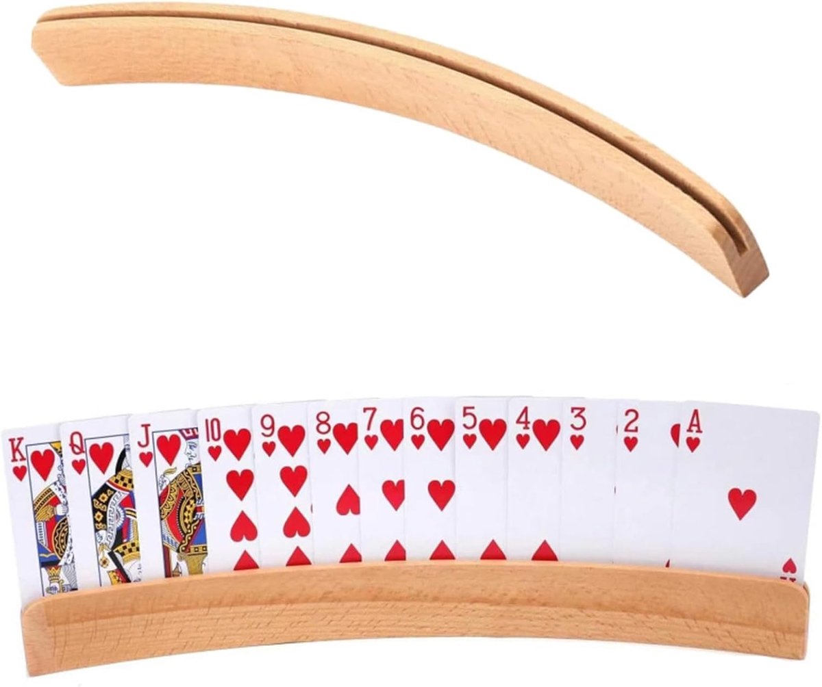 SnelShoppen - Houten Speelkaartenhouder, Handen Vrij met Elegante Boogvorm, 33x3,2x1,2 cm, Ideaal voor Poker en Kaartspellen, Perfect voor Feesten en