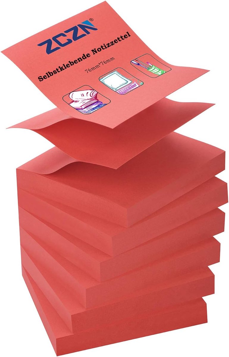 SnelShoppen - Z-Notes Sticky Notes 76x76mm, Rood, 6 Blokken, 480 Vel, Zelfklevend, Perfect voor Organiseren, Notities, Kantoor, School