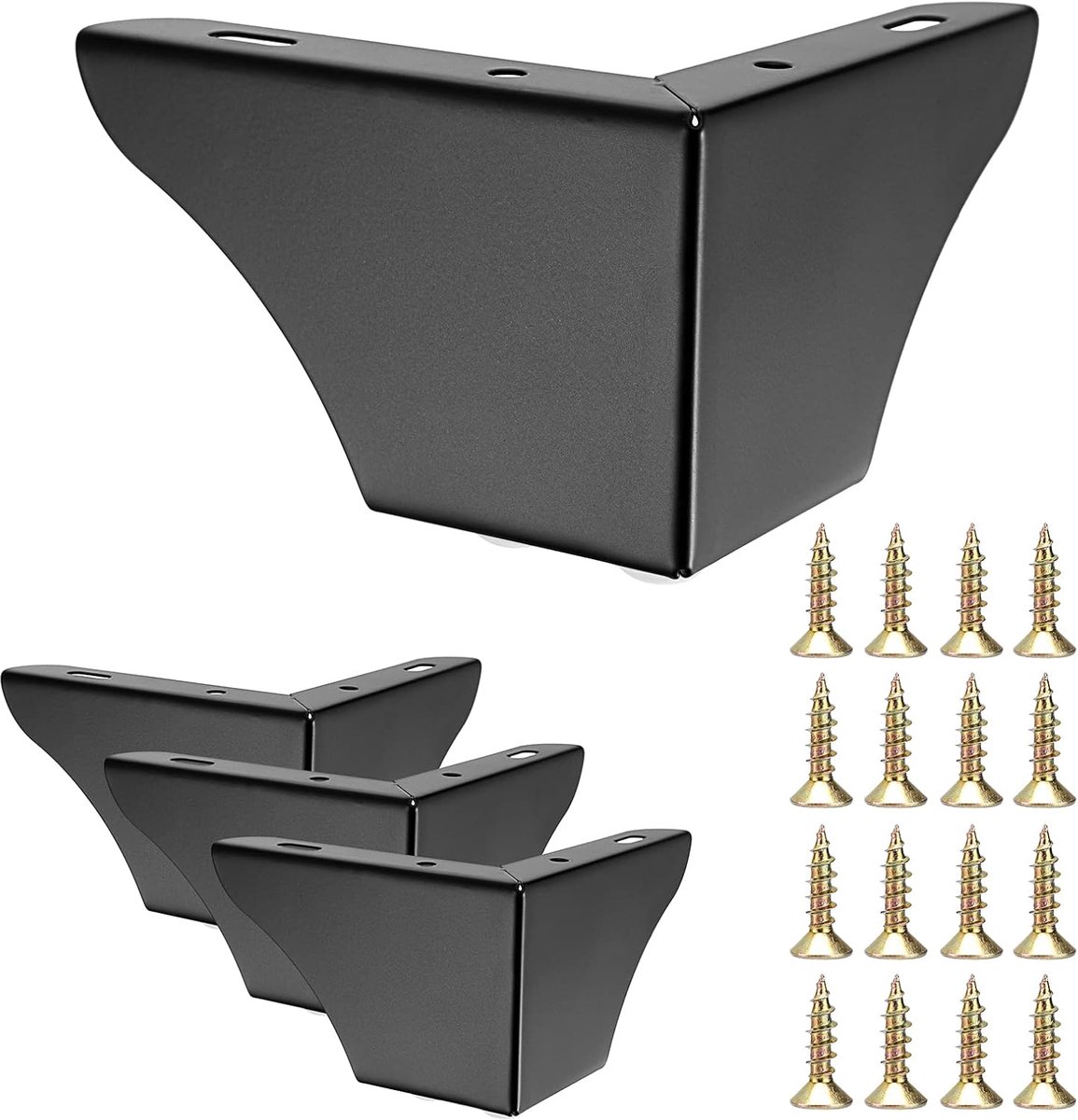 SnelShoppen - 4 Stuks 8cm Meubelpoten Stalen Kastenpoten voor Stoelen Tafel TV-kasten Lades Bank met Schroeven Gemakkelijke Montage Driehoek (Zwart)