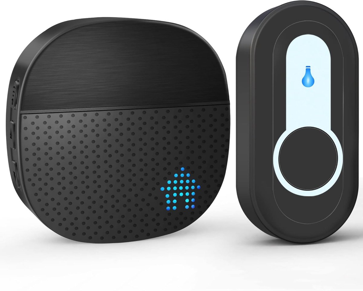 SnelShoppen - Draadloze Deurbel 400 m Bereik IP55 Waterdicht Met Batterijen - 55 Ringtones - 5 Volumes - LED Flits - Zwart