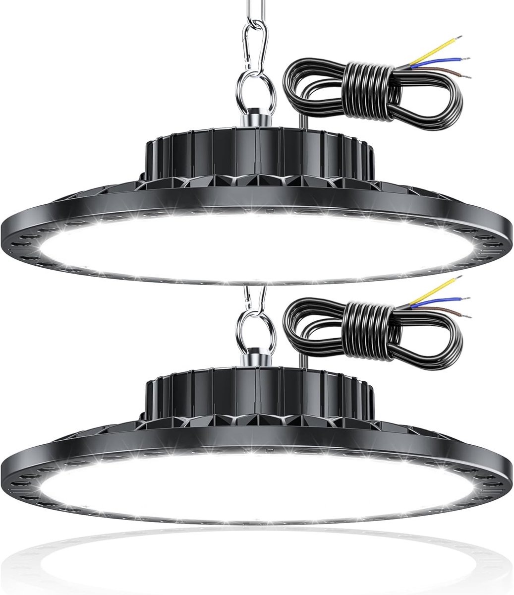 SnelShoppen - 100W LED Garage Lamp Set van 2 - 10.000 Lumen UFO Verlichting - 7000K Koud Wit - IP65 Waterdichte Werkplaats Licht voor Garage, Magazijn