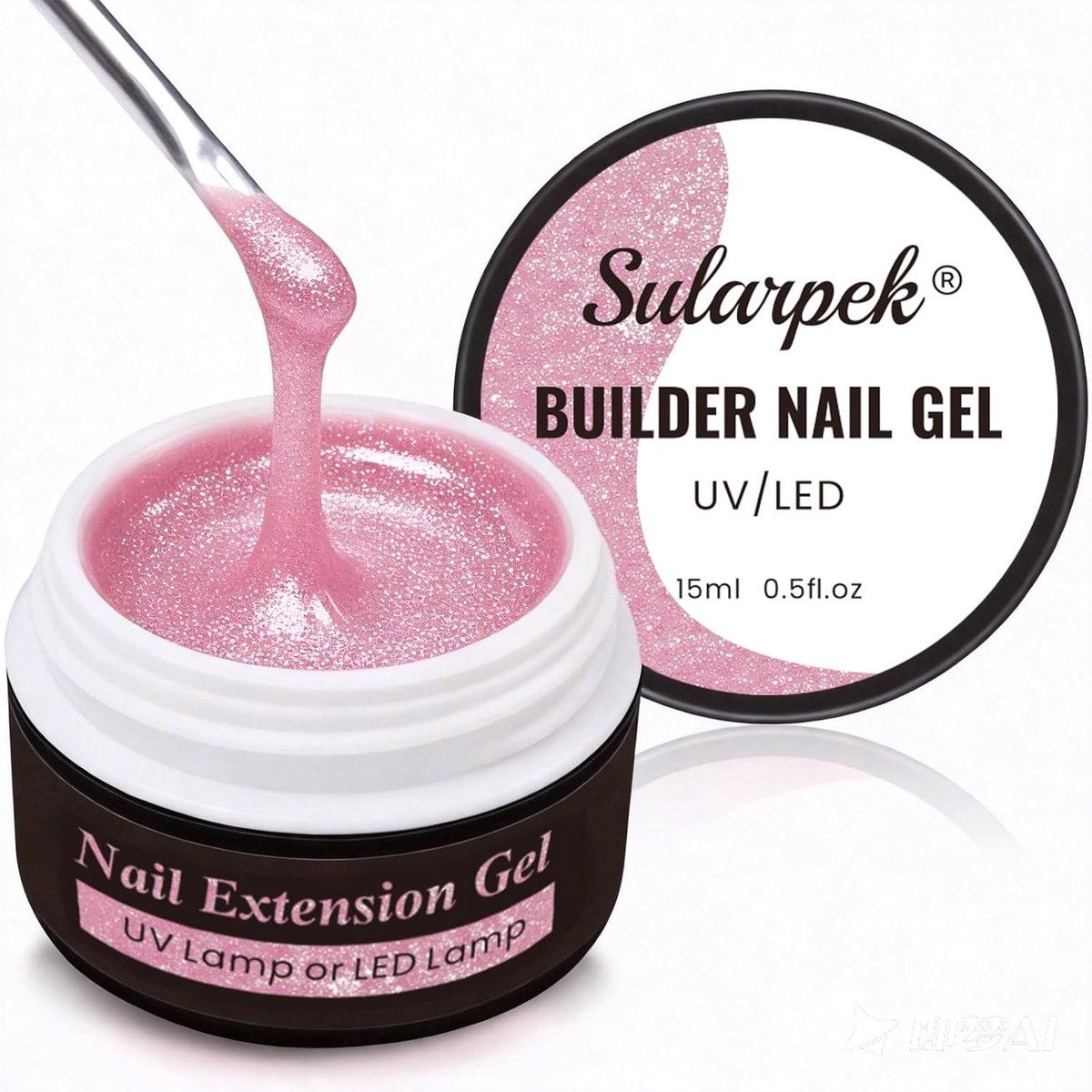 SnelShoppen - 15ML Builder Gel voor Gel Nagels, Acryl Gel voor Nagelverlenging, UV Nagellak voor Nagelherstel, Nude Roze Glitter, Voor Nagelsalon en T