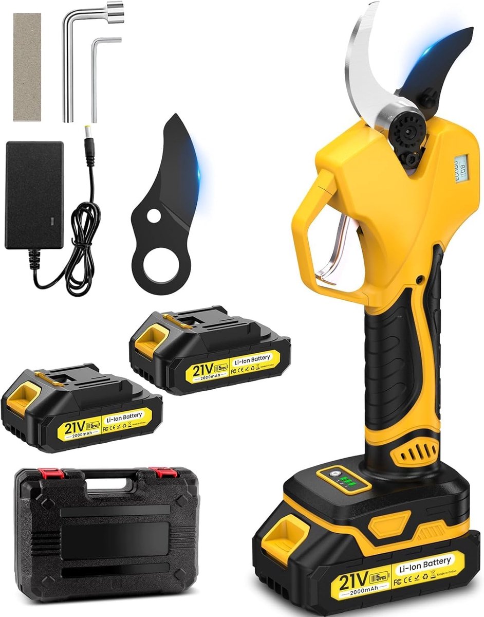 SnelShoppen - Elektrische Snoeischaren 1000W - 50mm Accu Snoeischaar - 21V 2x2Ah Batterij - 6-10 Uur Snoeien - 3 Snijmodi - SK7 Staal Bladen - Voor Tu