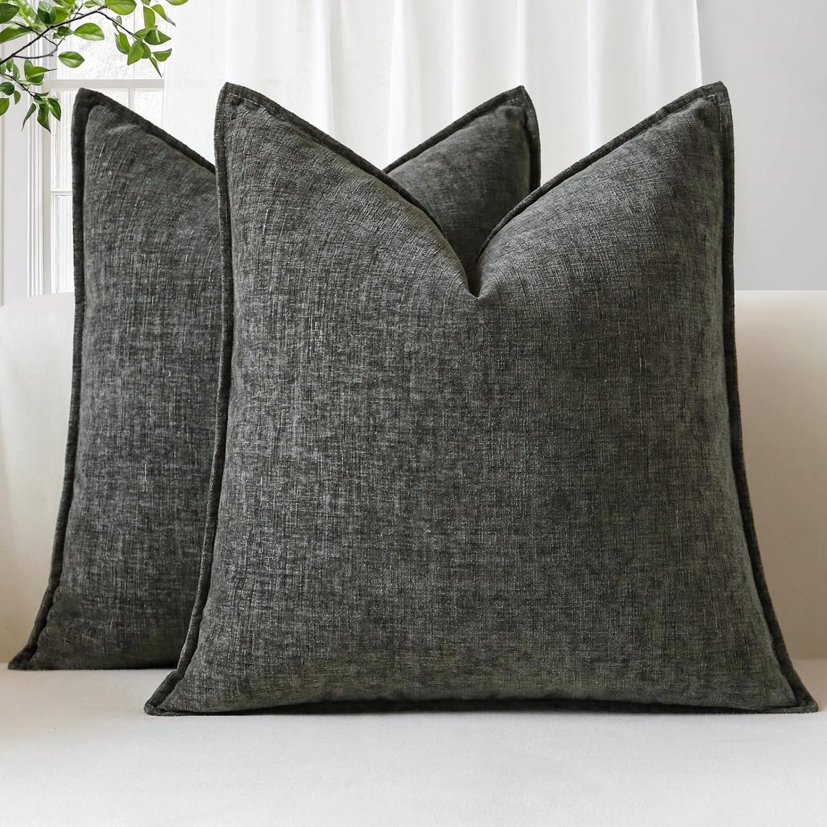 SnelShoppen - Set van 2 Chenille Kussenhoezen 60x60 cm, Zachte Decoratieve Kussenovertrekken, Ademend, Geschikt voor Bank, Slaapkamer, Woonkamer, Effe