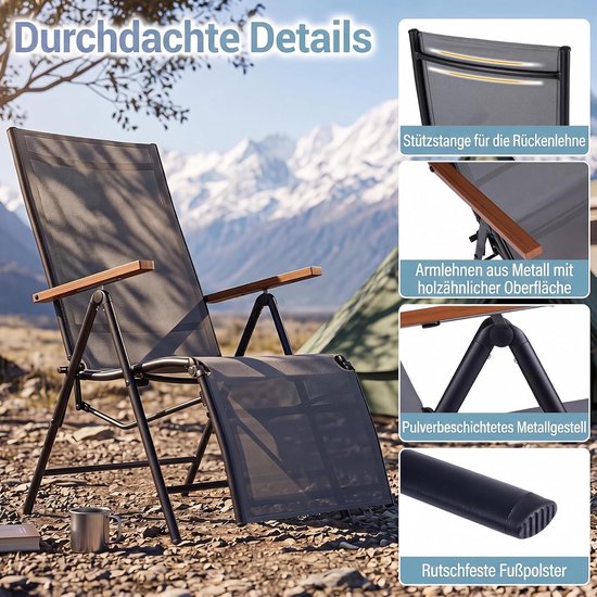 COSTWAY Ligstoel, inklapbaar, set van 2, ligstoel met verstelbare rugleuning, weerbestendige tuinligstoel, klapstoel tot 150 kg belastbaar, relaxstoel voor tuin, balkon, terras (grijs) van Costway — afbeelding 2