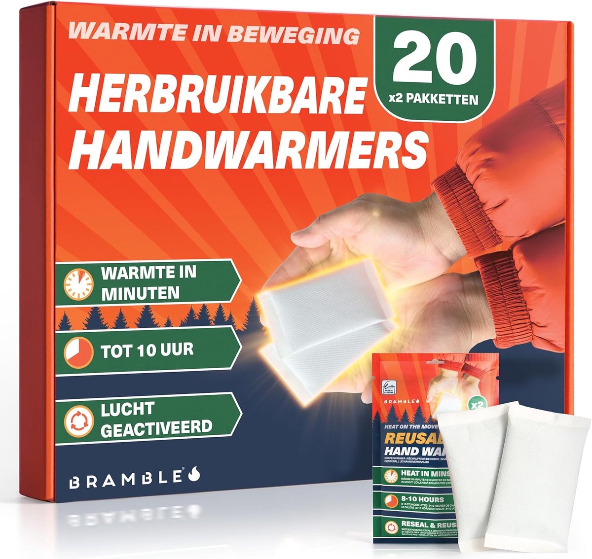 SnelShoppen - Herbruikbare handwarmers - 20 paar, 40 stuks - Lucht-geactiveerde zakwarmers met hersluitbare verpakking - Warm in minuten, geurloos, to