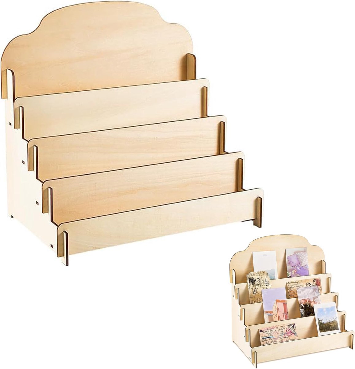 SnelShoppen - Greeting Card Holder 4 Levels - Houten Postkaart Houder, Display Stand voor Postcards, Stickers, en Holiday Gift Cards - Verplaatsbare e