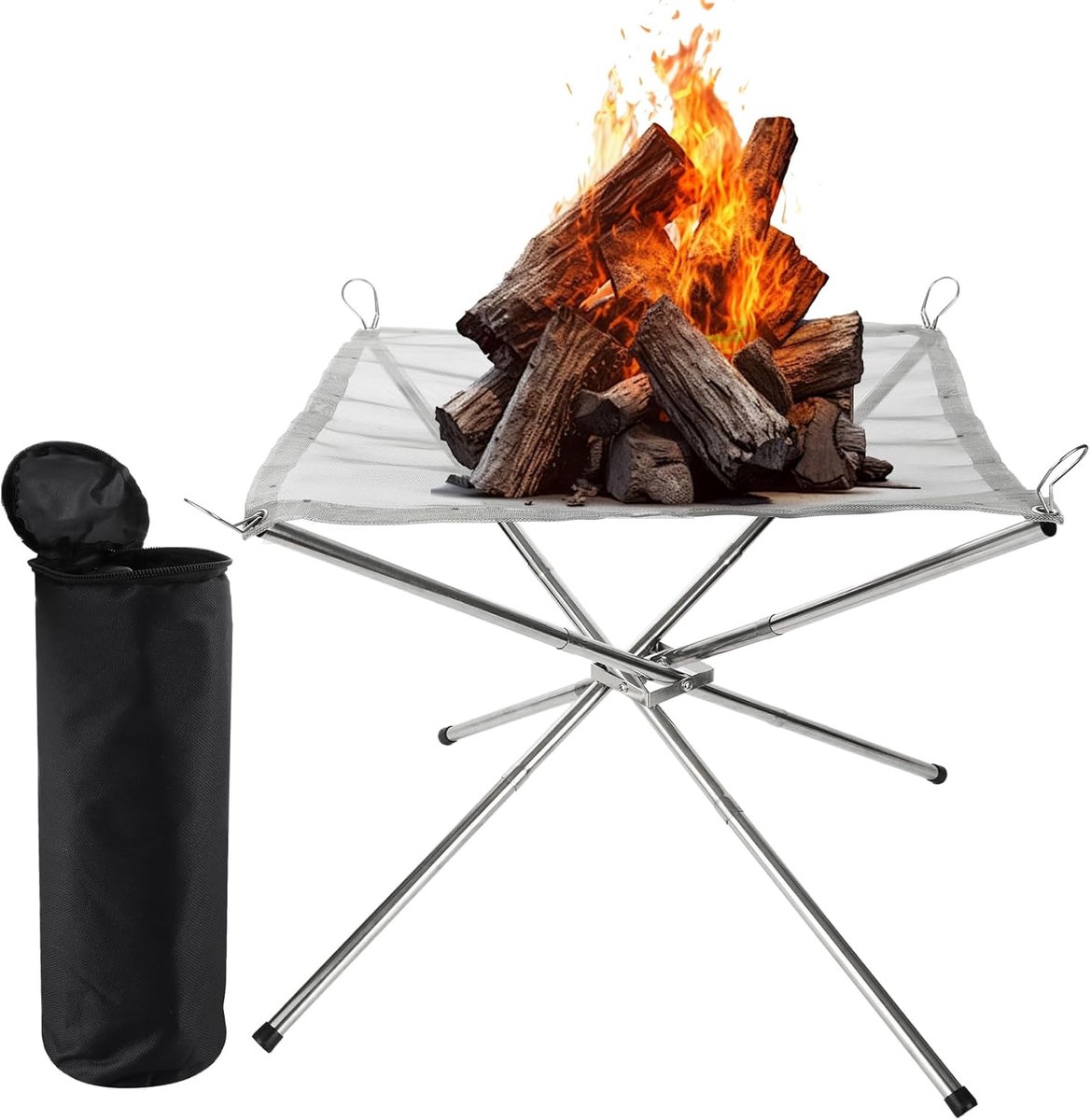 SnelShoppen - Draagbare Buitenhaard 22 Inch - Grote Vouwbare Vuurschaal voor Kamperen, Picknick - Roestvrijstalen Vuurkorf met Opbergtas