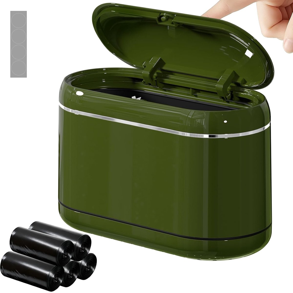 SnelShoppen - Mini Afvalbak met Deksel en 2 Compartimenten, Tafelafvalbak met 5 Afvalzakken en 4 Antislipmatten, Ideaal voor Bureau, Badkamer, Keuken,
