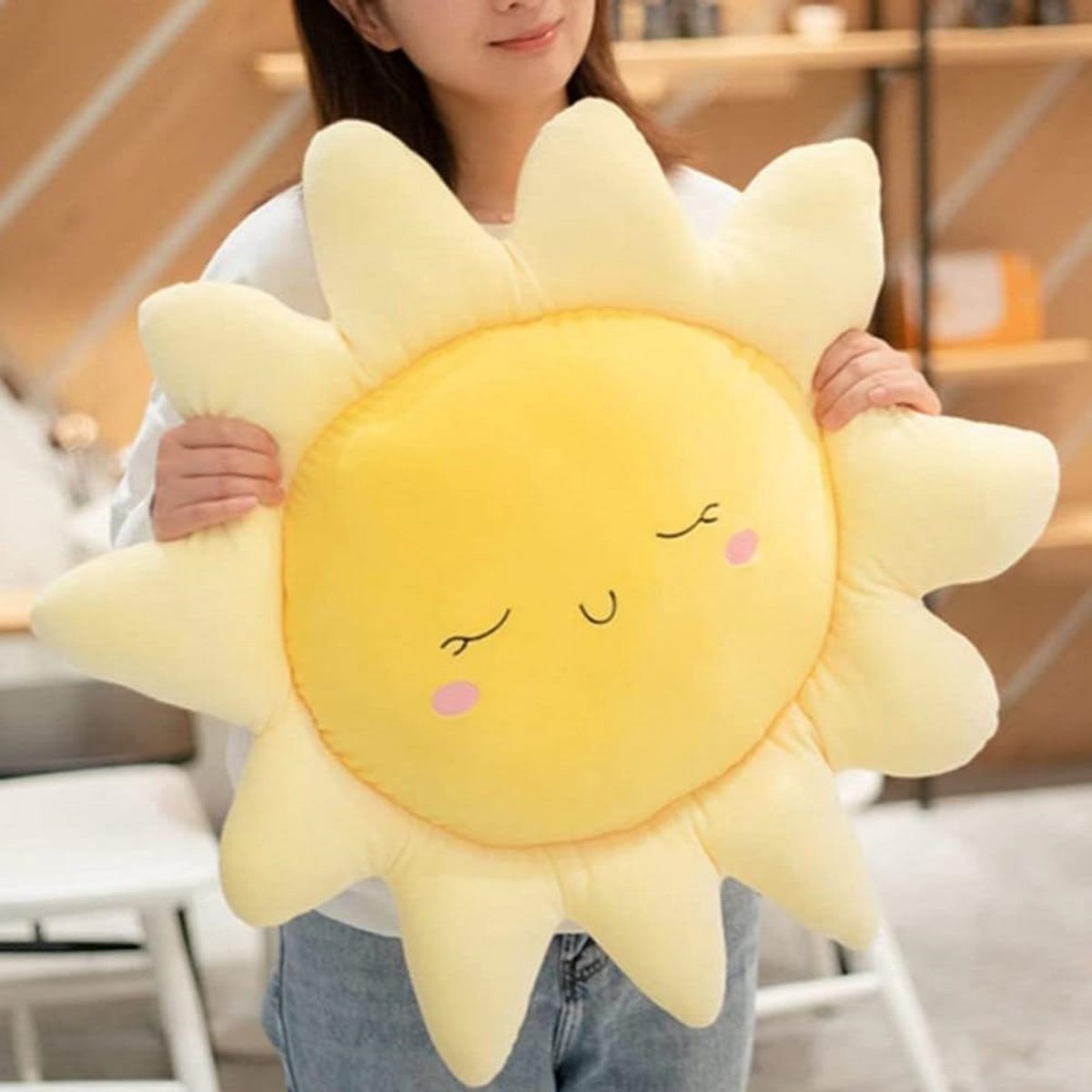 SnelShoppen - Schattige Zonne Kussen Plush Zonne Kussen Gevuld Speelgoed Throw Kussen voor Thuisdecoratie, Geschenk voor Kinderen, Zonnevormig Stoel K