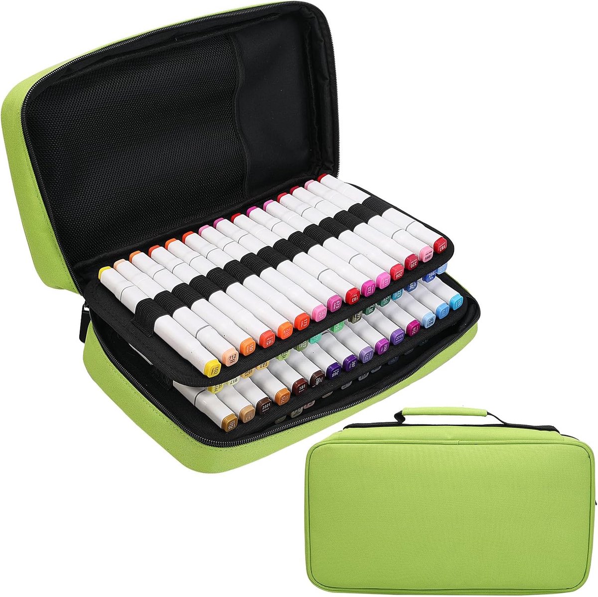 SnelShoppen - Opbergtas voor 60 Viltstiften, Grote Capaciteit, Viltstift Opbergtas met Handvat, Groene Beauty Case voor Kinderen en Creatieve Klussen