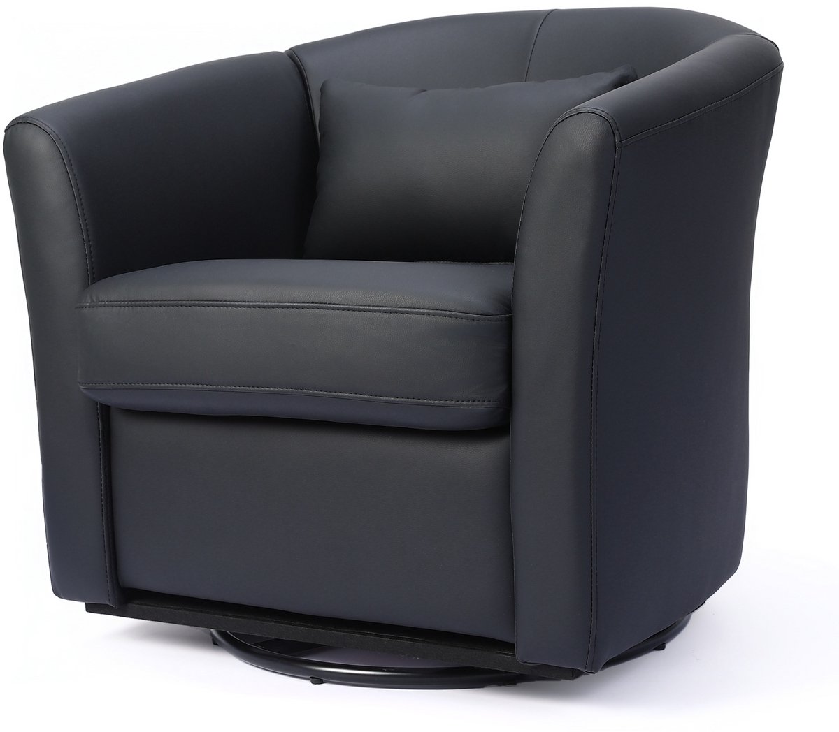 HomeMiYN Draaifauteuil Zwart – Leren Relaxstoel met Hoofdkussen, 360° Draaibare Lounge Stoel met Brede Zitting en Ergonomisch Design voor Woonkamer en Slaapkamer