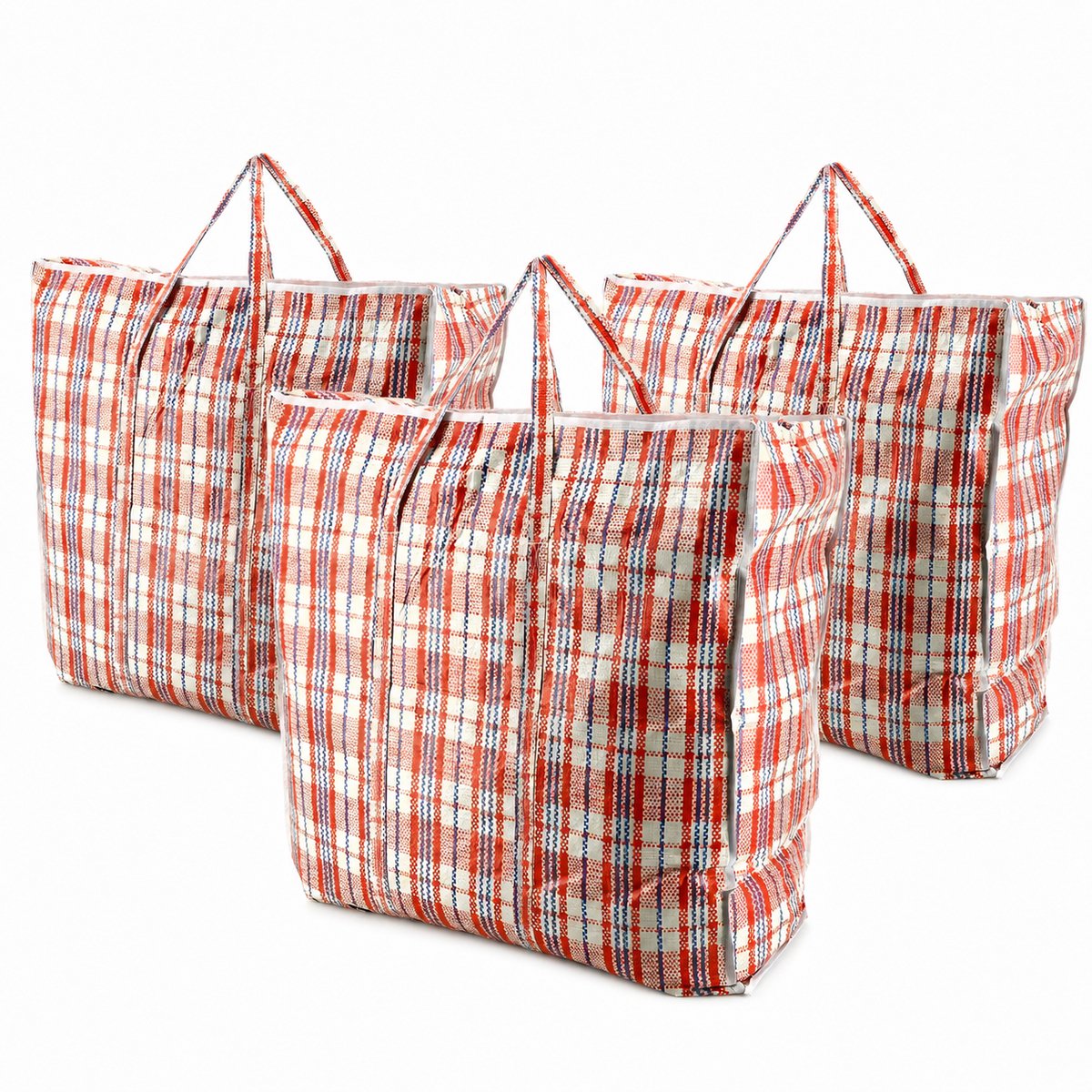 Opbergtas met Rits 90L – 3 Stuks Grote Opbergtassen voor Dekbedden, Kleding & Kerstboom – Big Shopper XL – Boodschappentas met Rits – Verhuistas – 60 x 60 x 25 cm