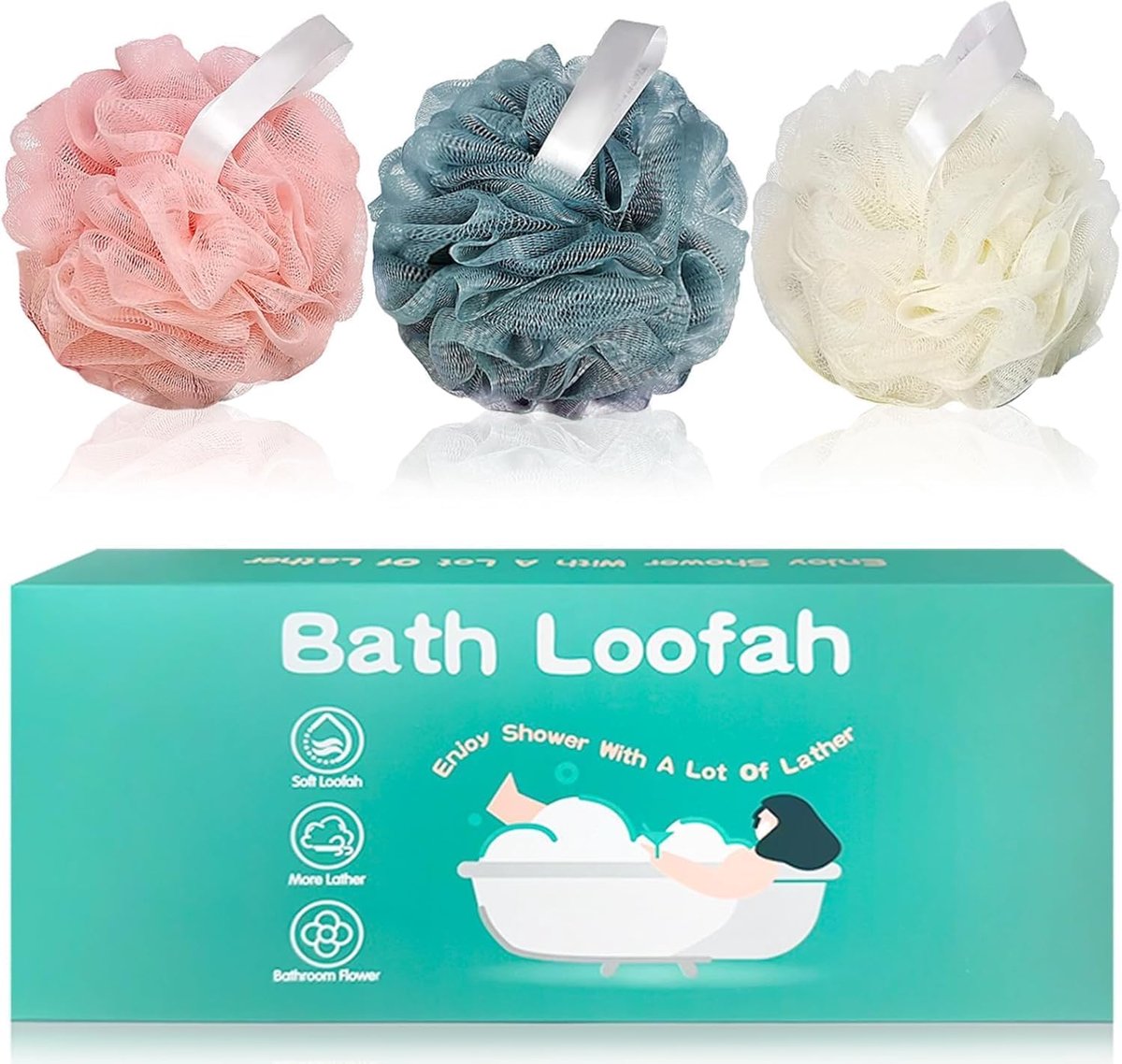 SnelShoppen - Loofah Scrubber 3-pack - Super zachte Badluffa - 50g Douche Spons voor Volwassenen - Rijke Schuim, Kleurige Badaccessoires