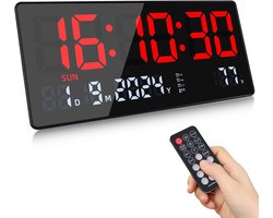 SnelShoppen - Fuloon Digitale Wandklok 15.5 Inch LED Klok met Kalender, Temperatuur en Secondenweergave - Ideaal voor Woonkamer, Keuken, en Kantoor