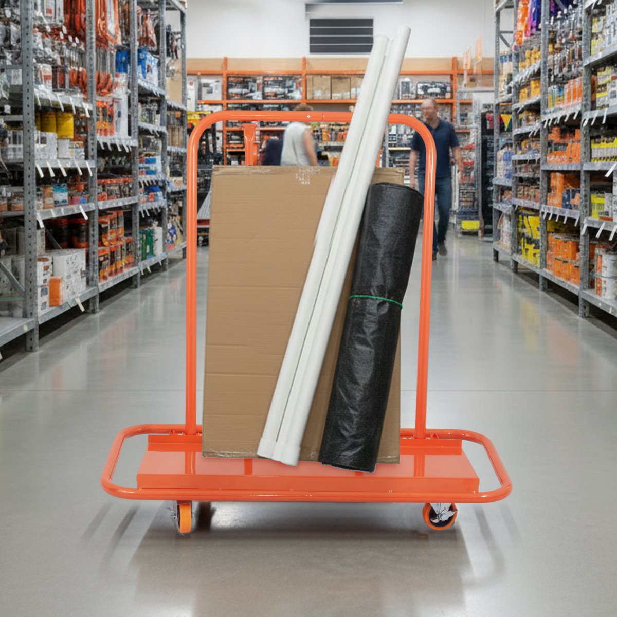 COVREO Platenwagen 119x58x119 cm – oranje met 4 zwenkwielen en draagvermogen tot 1000 kg