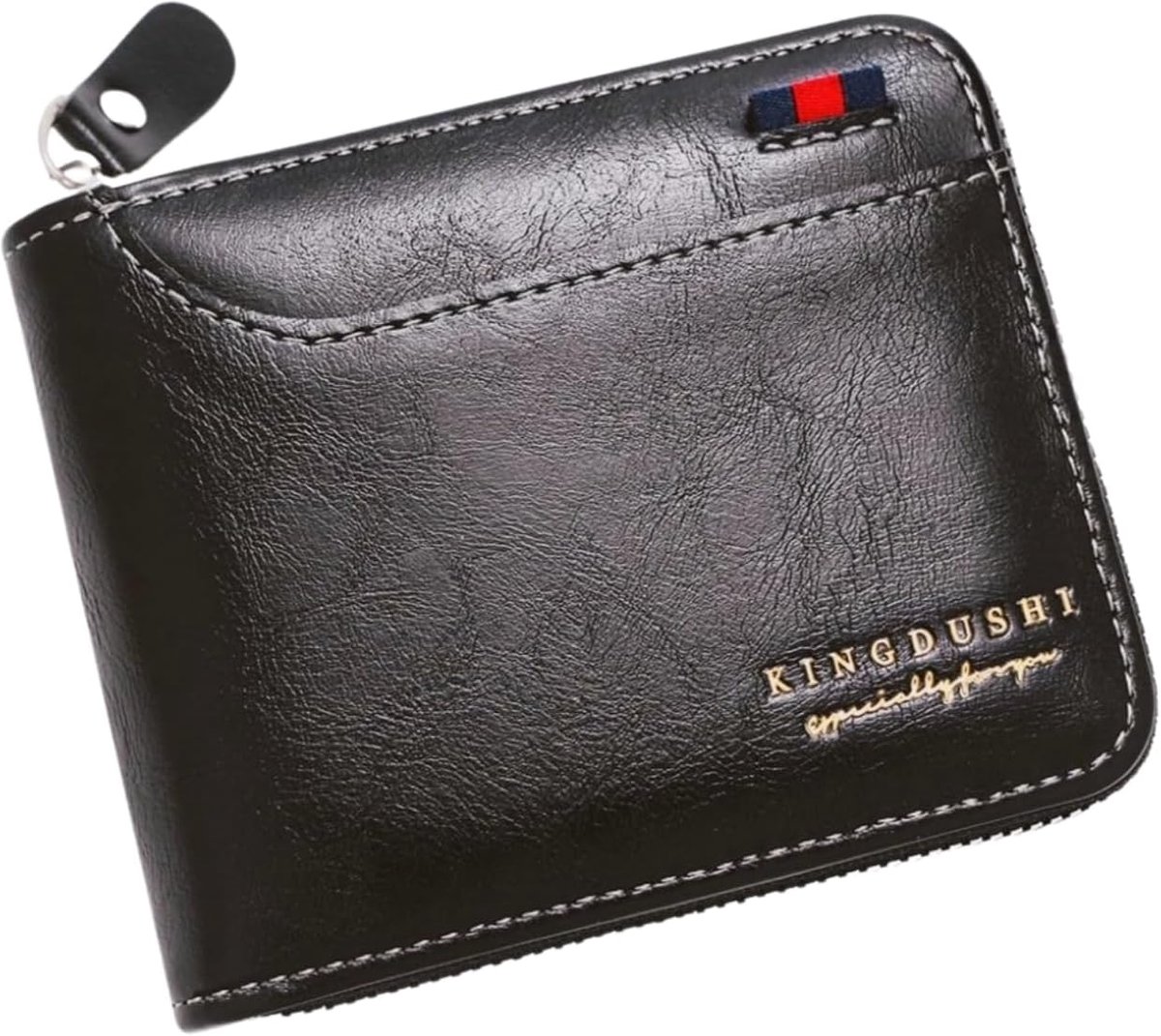 SnelShoppen - Heren Zwarte Wallet met Ritssluiting, Compacte Portemonnee voor Mannen, Foto Pocket, Kaartenhouder, Bankbiljettenhouder, Elegante en Sim