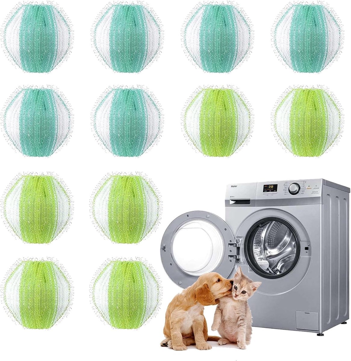SnelShoppen - 12 Stuks Herbruikbare Lintballen Wasmachine - Dierenhaar Verwijderaar voor Kattenhaar - Effectieve Microvezel Antitangle Hulp - Duurzaam