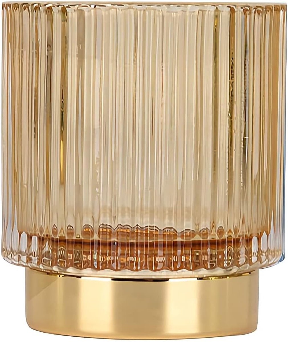 SnelShoppen - DASITON Makeup Brush Holder Organizer, Crystal Makeup Brush Holder, Vintage Striped Vase voor Make-up, Cosmetica, Kleur Coffee, Glas, Lu