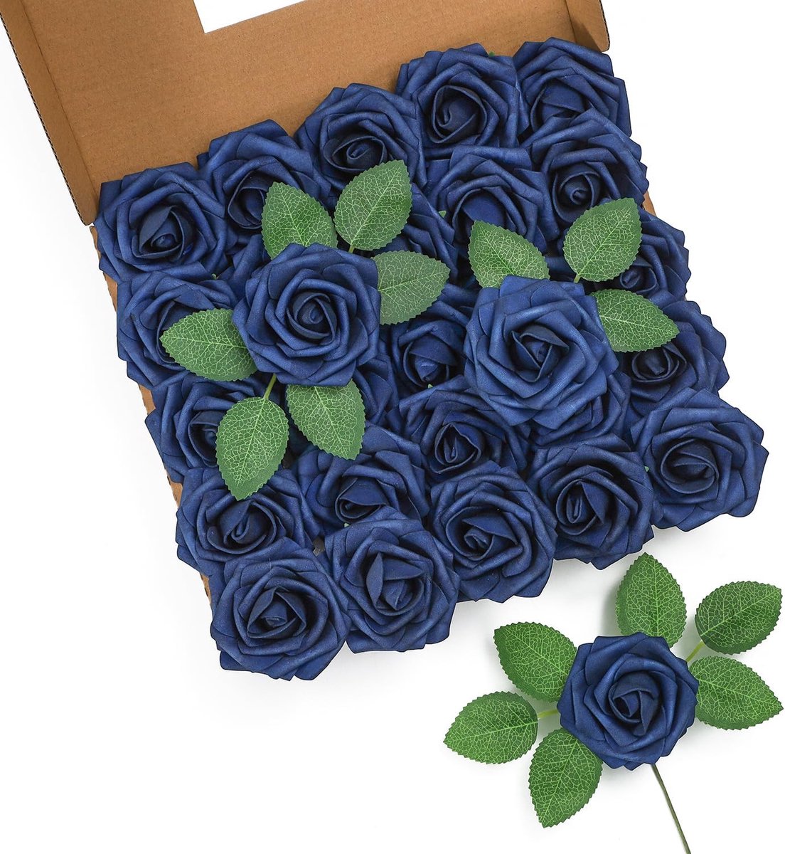 SnelShoppen - 25 Stuks Kunstbloemen Navy Blue Rozen van Schuim - Real Touch Valse Rozenkoppen voor DIY Bloemengirlanden, Babyshower, Bruiloften, Tafel