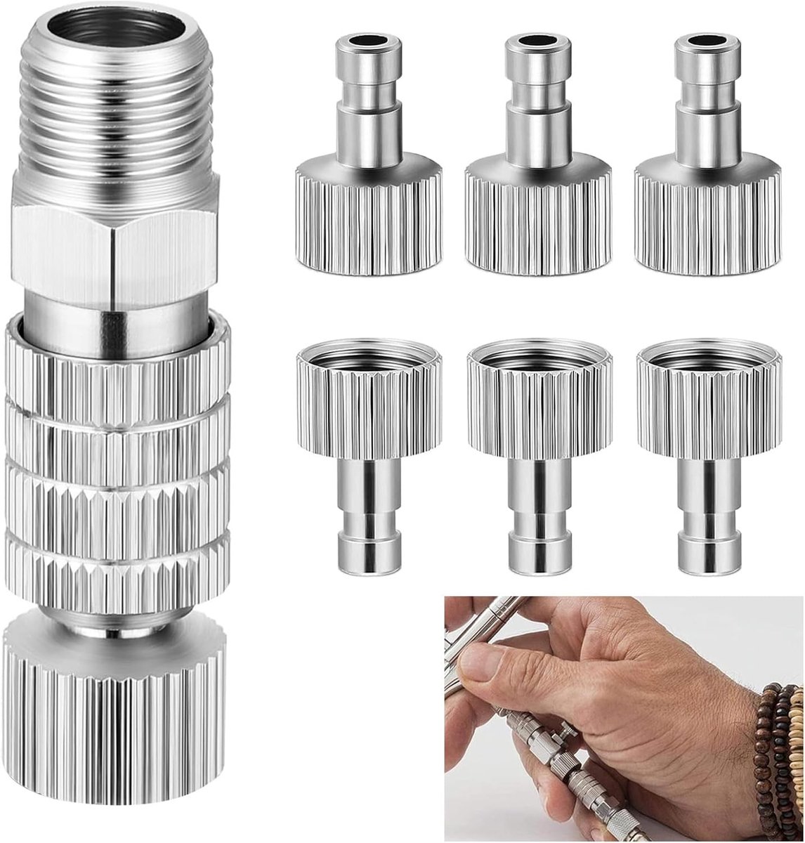 SnelShoppen - Airbrush Adapter Set 7 Pack - Quick Coupling 1/8 Inch - Bussen en Plug Adapter - Luchtdruk Versteller en Accessoires voor Airbrush - Ide