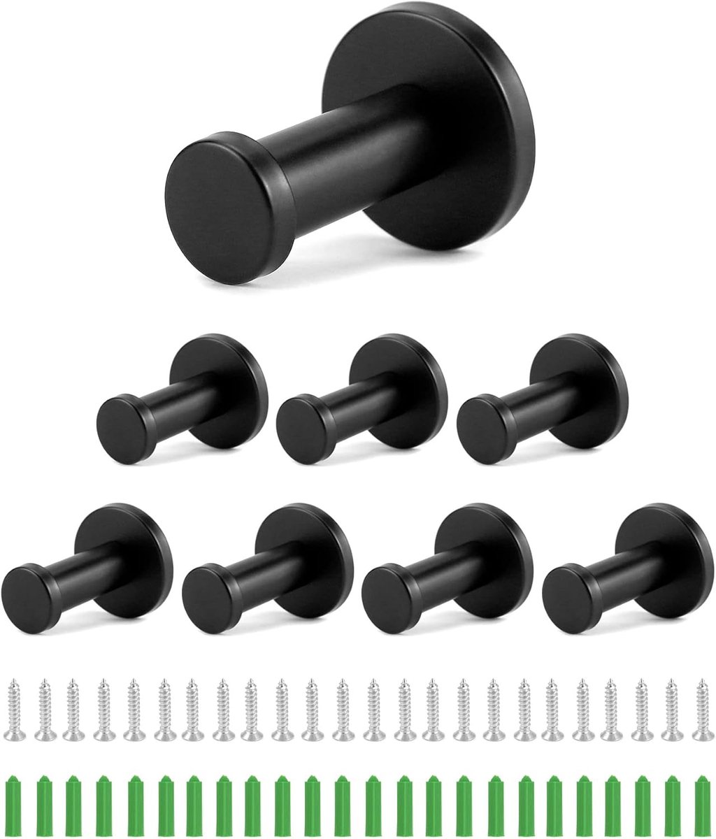 SnelShoppen - 8 Stuks Zwarte Kledinghaken - 55mm RVS Haakjes voor Badkamer, Keuken, Studiekamer - Sterke Belasting tot 5kg - Makkelijk te Installeren