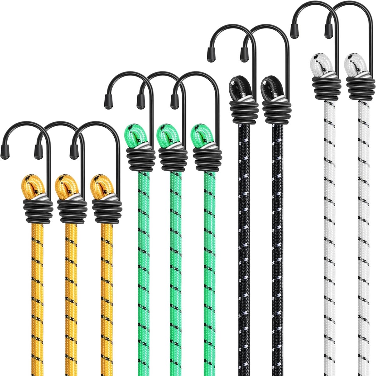 SnelShoppen - Bungee Cords Set van 10 Stuks in 4 Kleuren en 4 Maten 40CM-100CM, Elastische Touwen met Haken voor Tuin, Camping, Motoren en Meubelbesch