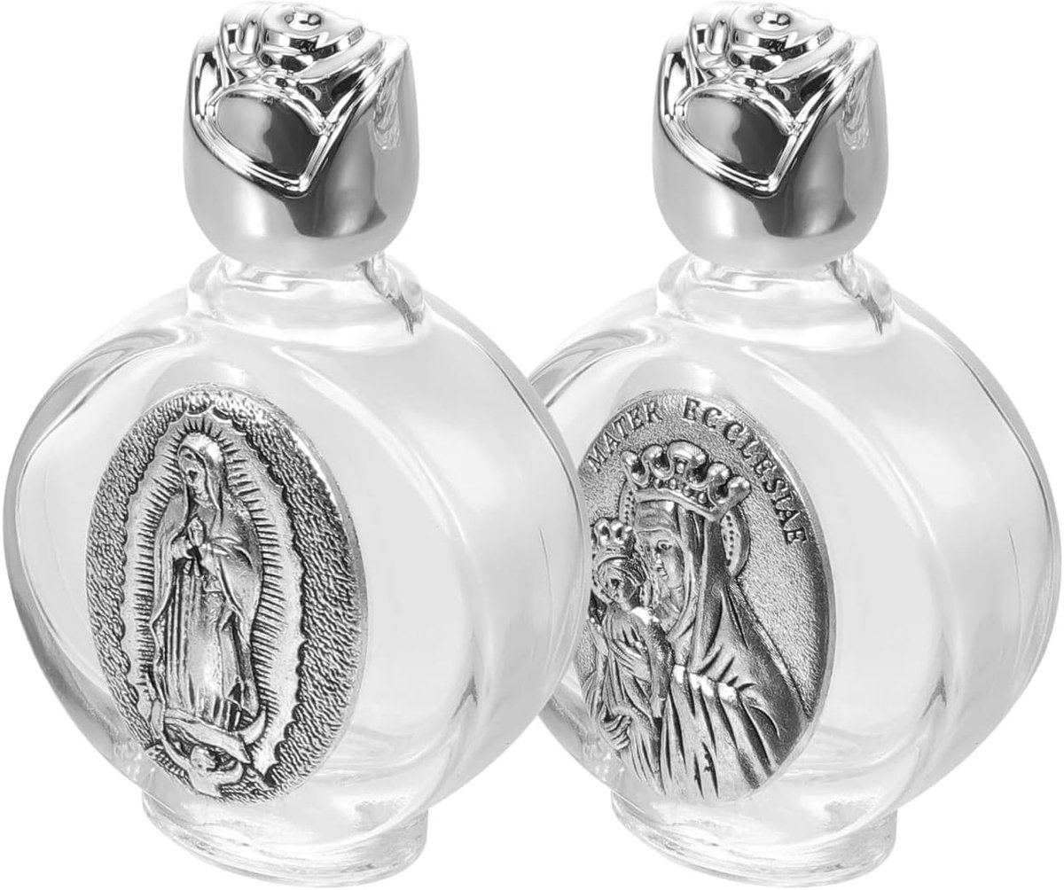 SnelShoppen - Set van 2 Glazen Heilig Water Flessen - Herbruikbare Katholieke Heilig Water Dispenser - Luxe Lege Parfum Fles voor Doop, Kerst en Relig