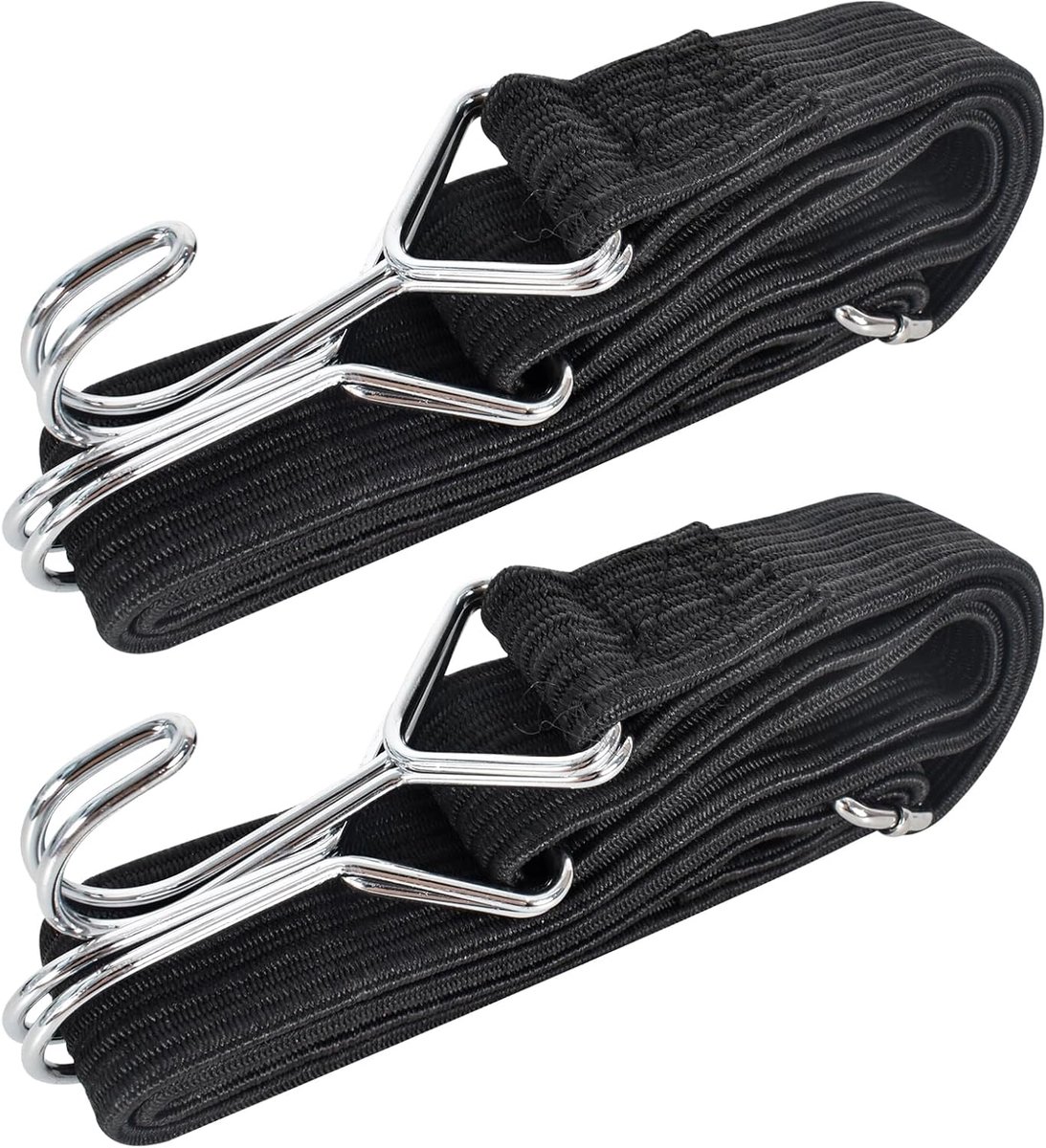 SnelShoppen - 2 Stuks Platte Elastische Riemen 60/100/200 cm met Haken, Luchtvaart Bevestigingsbanden voor Fietsen, Kamperen, Auto, Elastische Bagage