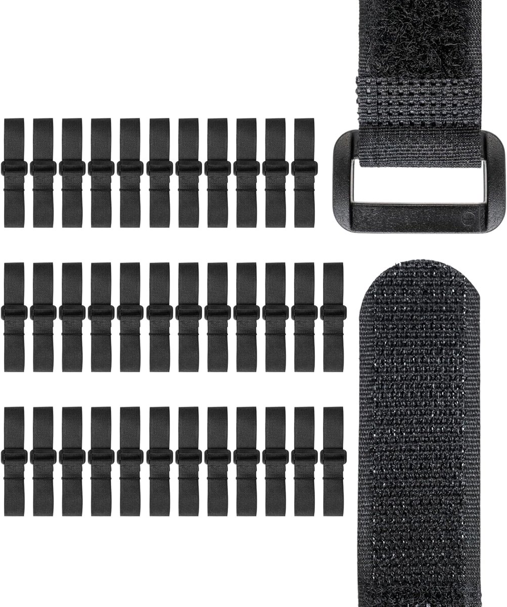 SnelShoppen - Kabelbinders met Gesp, 35 Stuks, Set van 6 Maten, Zwart, Nylon Kabelbevestiger, Herbruikbare Kabelorganisatie, Kabelbinders voor Thuisge