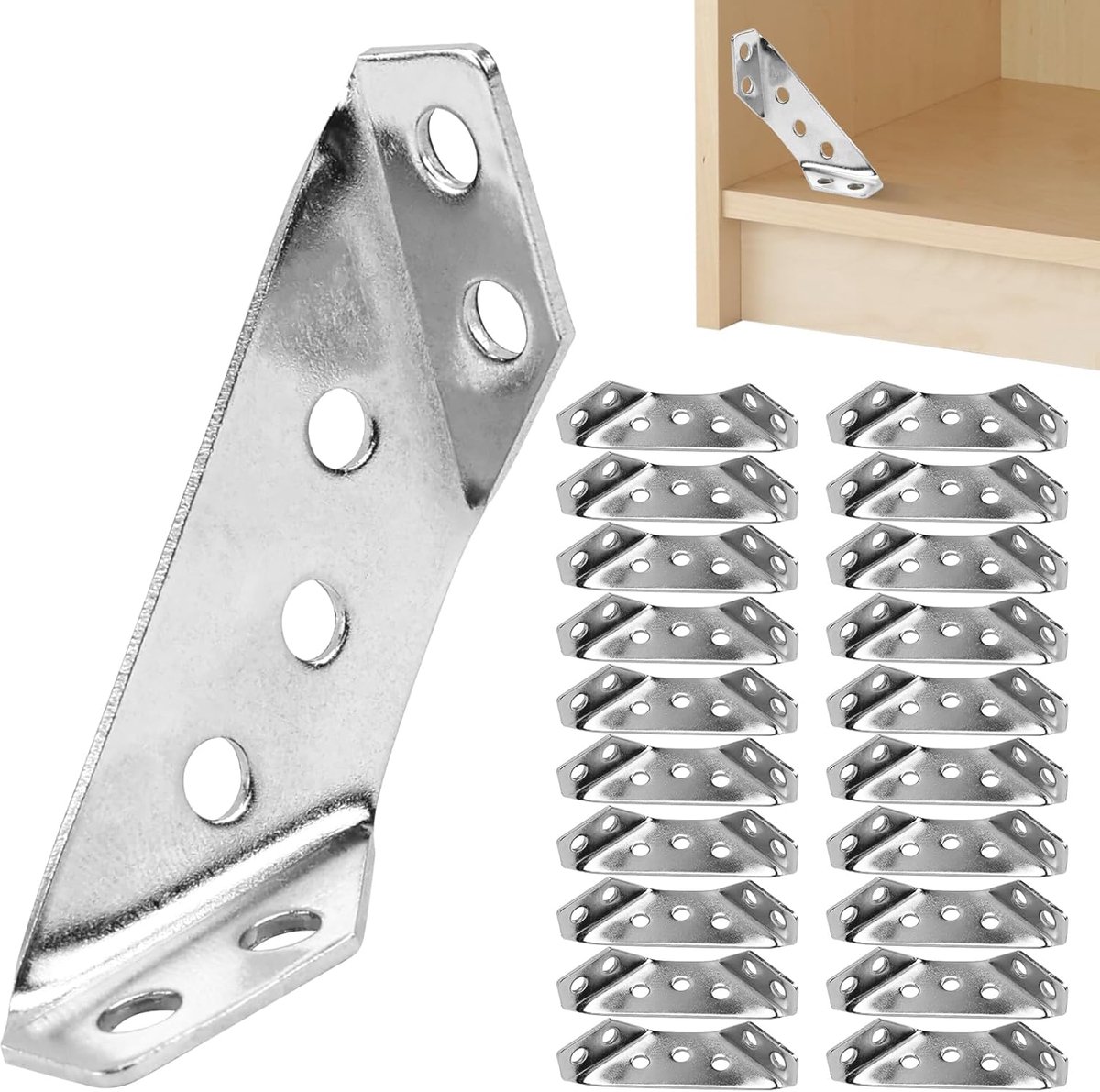 SnelShoppen - Hoekconnectoren 20 stuks, Roestvrijstalen Hoekbeugels voor Bevestiging en Reparatie van Meubels, Plank, Kast, Tafel, Stoel, Kantoor - 6,