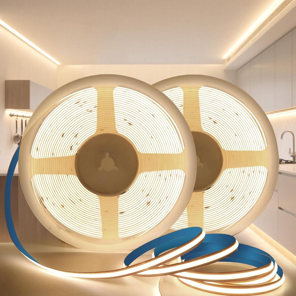 SnelShoppen - COB LED Strip 10M (2x5M), Zelfklevende 12V Neutral White 4000K LED Lichtstrip, 8mm Breed, CRI90+, 320LEDs/m Flexibele Stripverlichting v