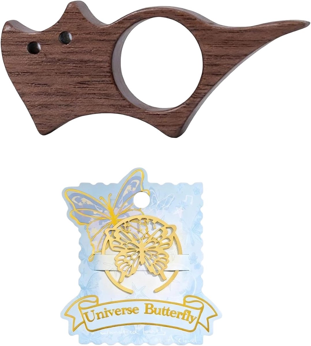 SnelShoppen - Kat leesring 22 mm, middelgroot met bladwijzer van metaal en houten boekhouder, lichtgewicht en draagbaar, ideaal cadeau voor boeklezers
