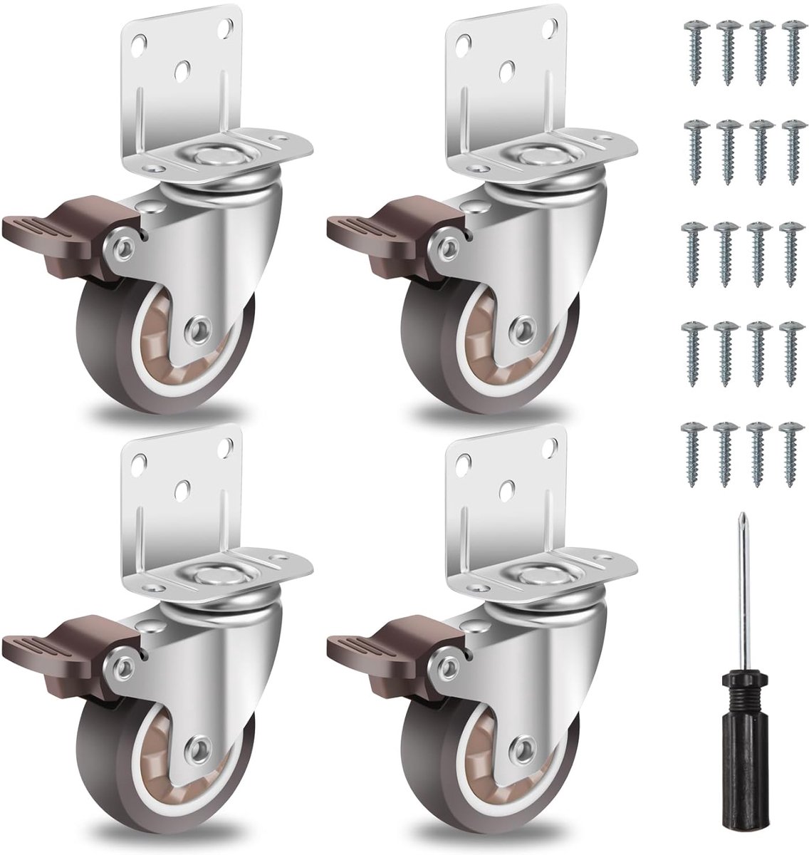 SnelShoppen - Side Mounting Wheels 2 Inch L-vormige Zware Wielen met een Laadcapaciteit van 600 LBS, 360 Graden Plaat Castor voor Meubels, Set van 4 R