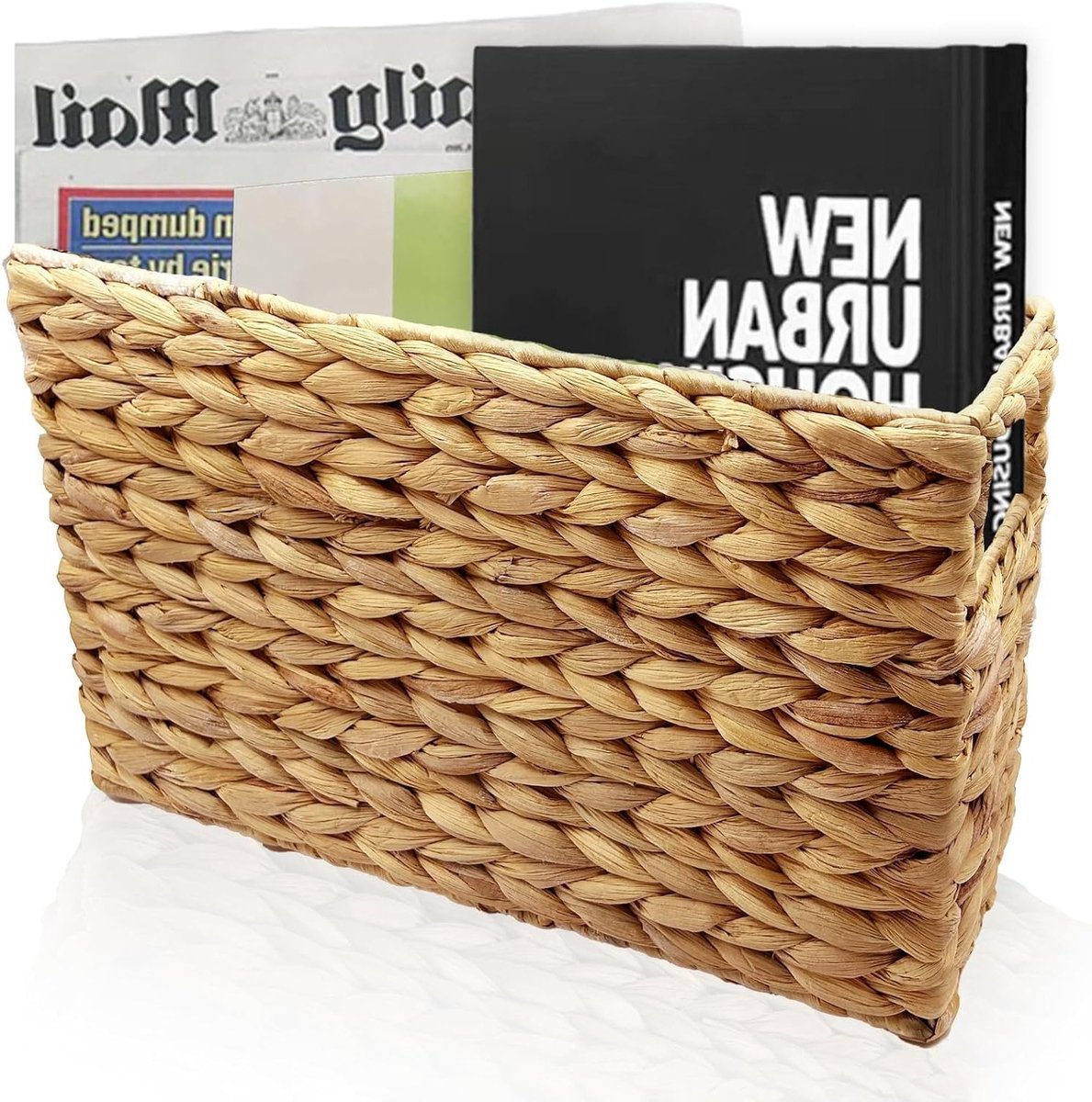 Handgeweven Tijdschriftenhouder van Waterhyacint, Natuurlijke Opbergmand voor Badkamer en Kantoor, 39.5x14.5x24cm, Ideaal voor Organisatie en Decoratie