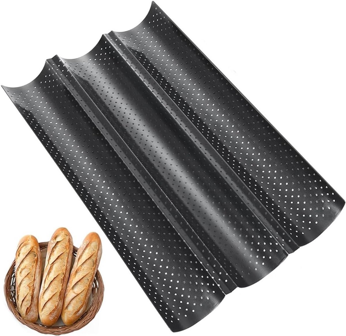 Baguette Bakplaat - Broodjes Bakvorm - Brood Bakken - Antiaanbaklaag - 38 x 24.5 cm - Zwart