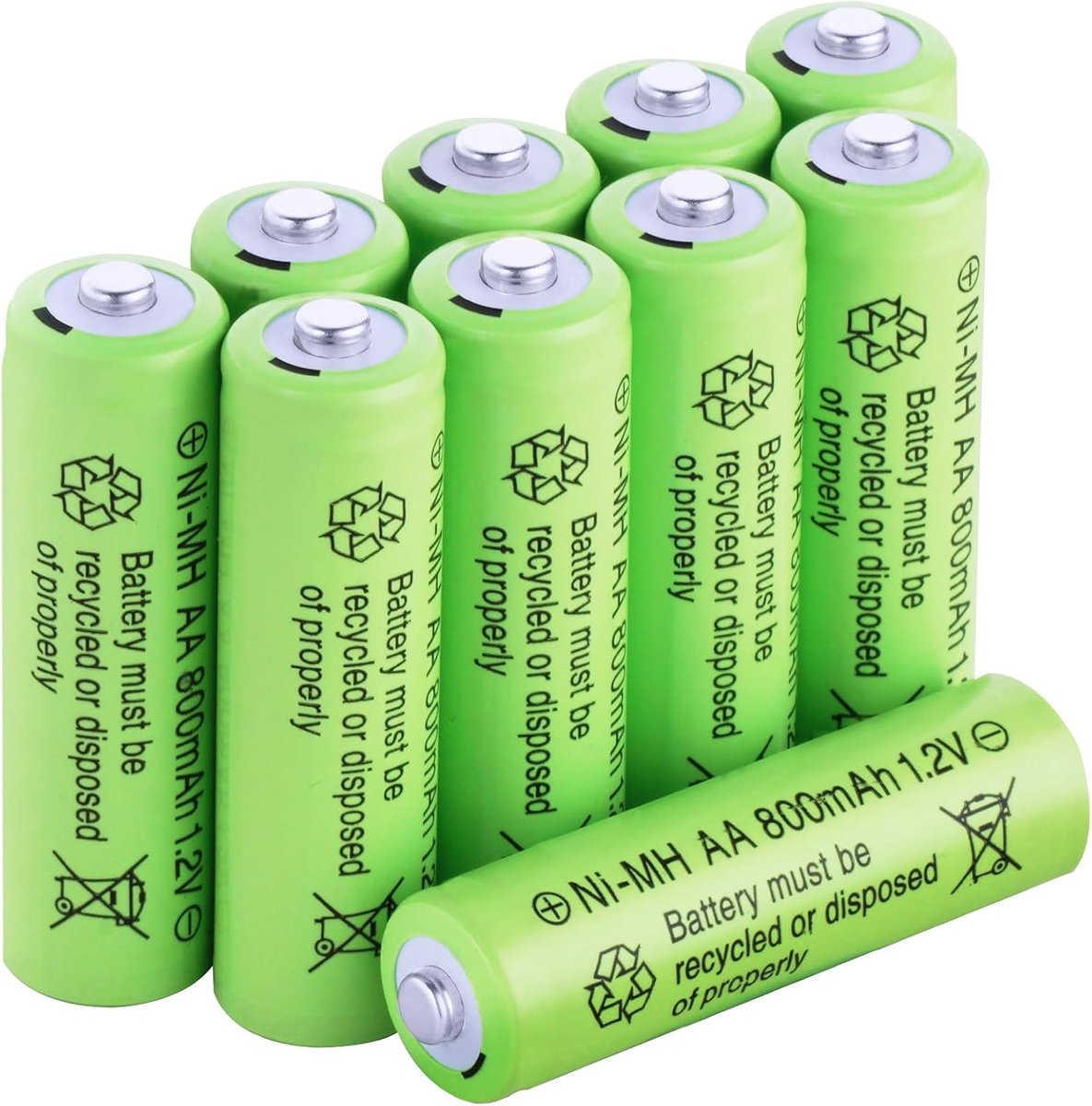 SnelShoppen - Oplaadbare AA Batterijen 800 mAh, 1.2 V, NiMH, Hoog Capaciteit, 10 Stuks, Laag Zelfontlading, Voor Apparaten, Duurzaam, Pre-Geladen
