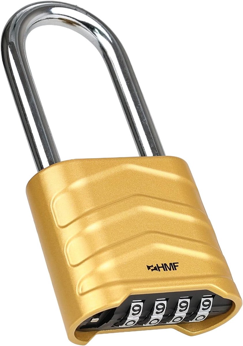 SnelShoppen - Cijferslot Hangslot met Hoge Beugel - Robuust 4-Cijferige Code Slot van Aluminiumlegering - 5,6 x 2,6 x 11,7 cm - Goud voor Thuis, Reize